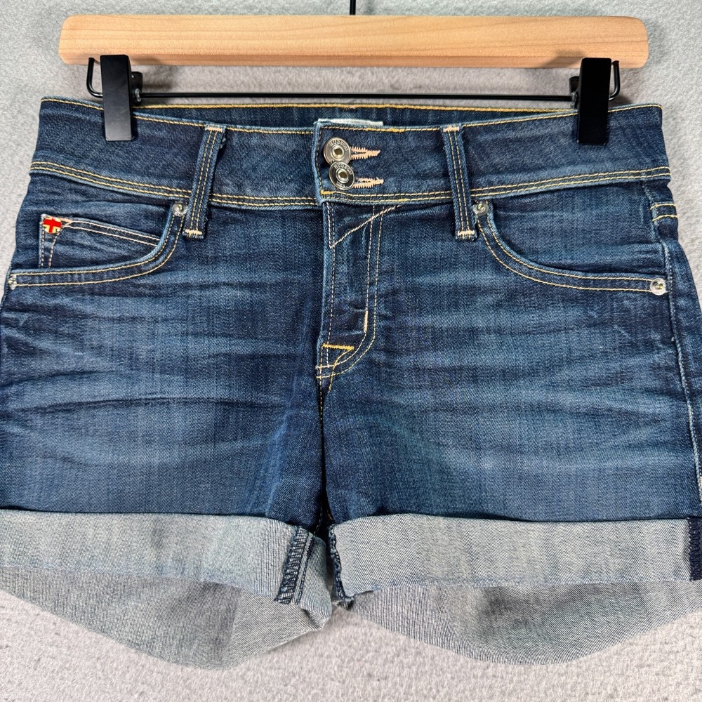 Hudson Mid Thigh Jean Shorts Womens 25 Blue Medium Wash Denim Cuffed Stretch USA